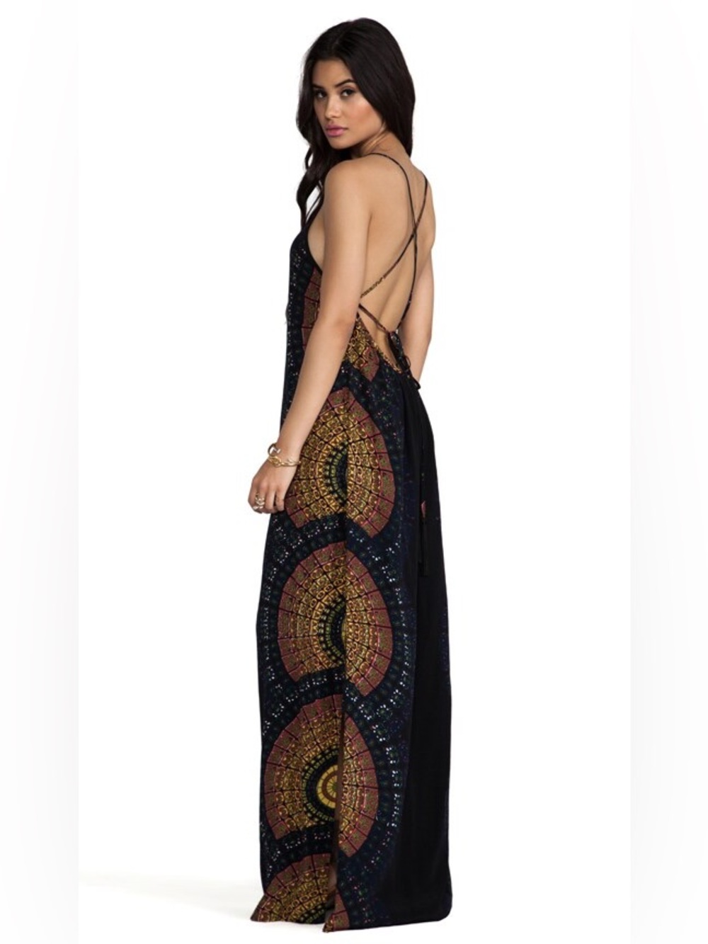 Cleobella Zadie Dress with Gold and Burgundy Medallion Print Sz XS